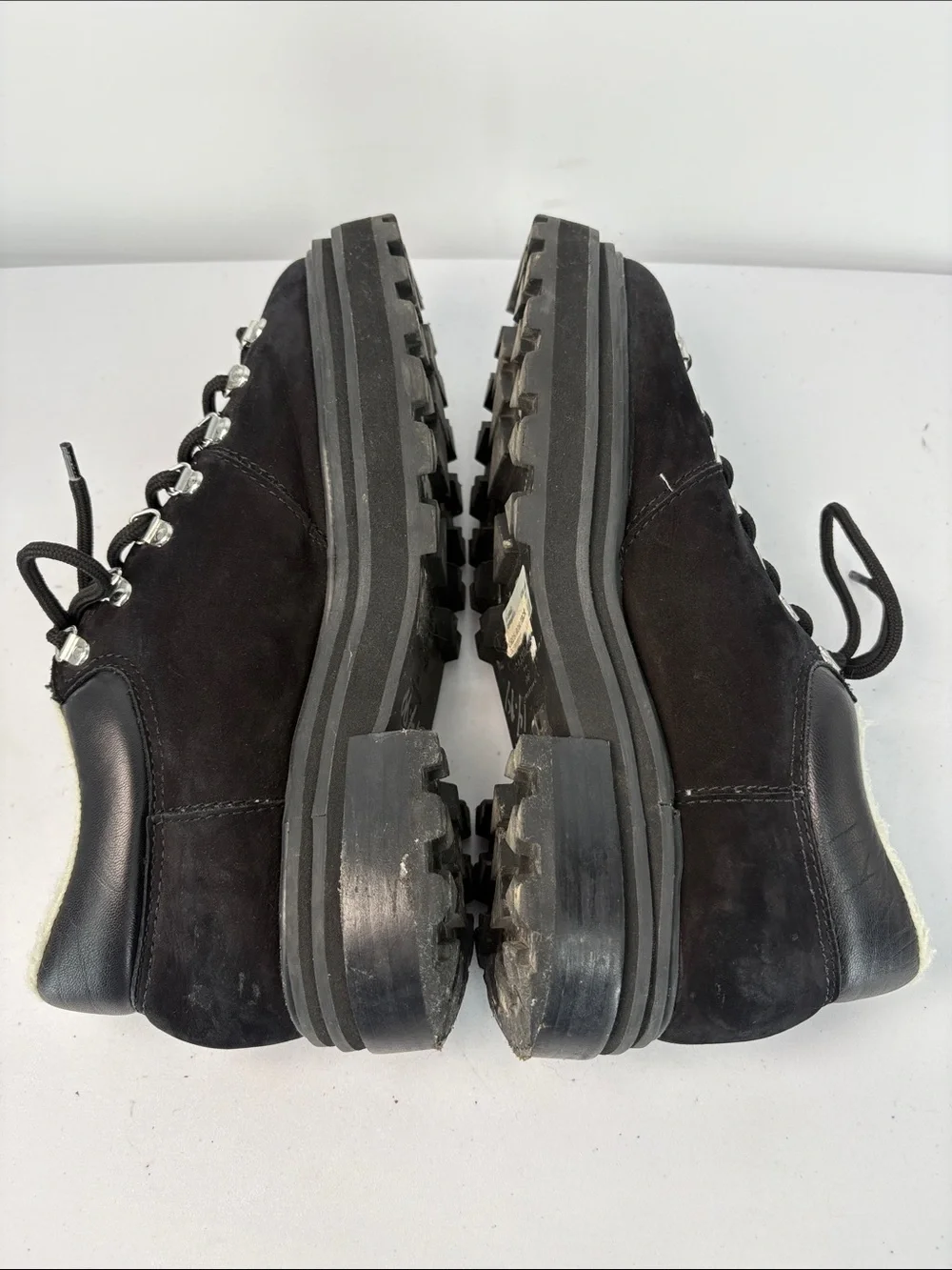 🪃 Schutz Black Suede Lace-Up Faux Shearling Lined Hikers Lucille